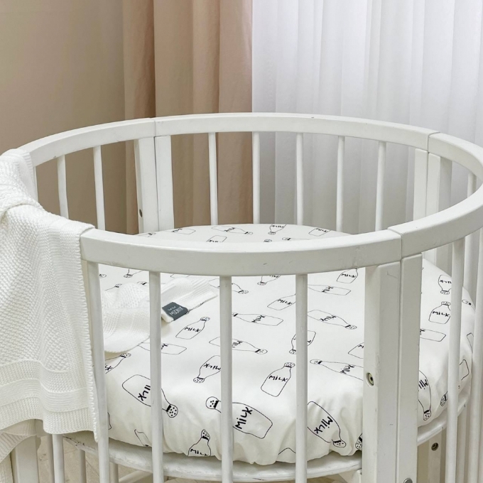 Husa saltea rotunda patut bebe copii cu elastic, Milk (3)
